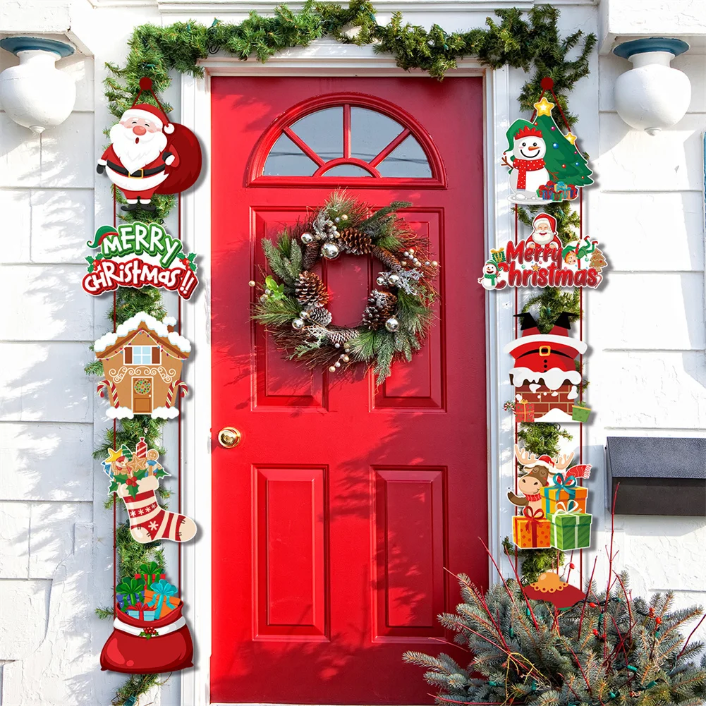 

1pair Merry Christmas Door Hanging Banner Santa Claus Snowman Couplet Navidad 2023 Christmas Party Home Decoration 2024 Noel