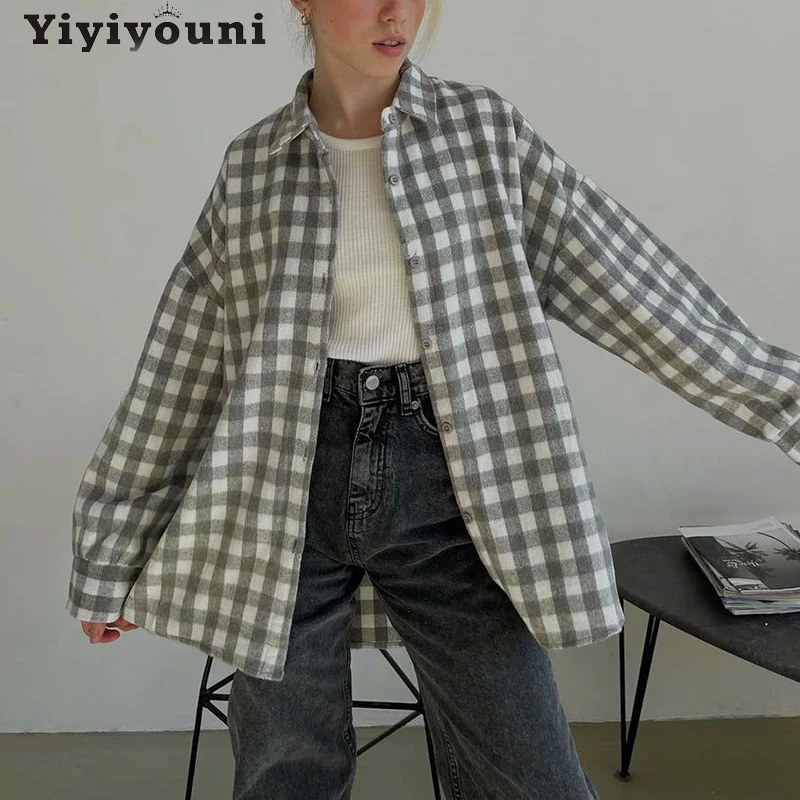Yiyiyouni Early Spring Casual Plaid Shirts Women Vintage Turn-down Collar Loose Checkered Shirts Female Outwear Korean Tops 2022
Yiyiyouni Early Spring Casual Plaid Shirts Women Vintage Turn-down Collar Loose Checkered Shirts Female Outwear Korean Tops 2022