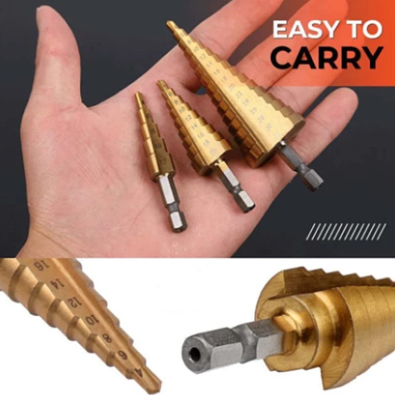 New 6pcs Titanium Plating Step Drill Bit Saw Drill Bits Set 4-12mm 4-20mm 4-32mm
New 6pcs Titanium Plating Step Drill Bit Saw Drill Bits Set 4-12mm 4-20mm 4-32mm