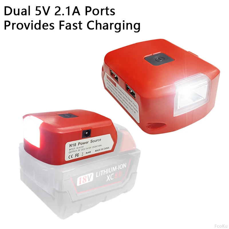 Зарядное устройство USB для аккумулятора Milwaukee 18 в с двумя USB-портами, 12 В/2 А
Зарядное устройство USB для аккумулятора Milwaukee 18 в с двумя USB-портами, 12 В/2 А