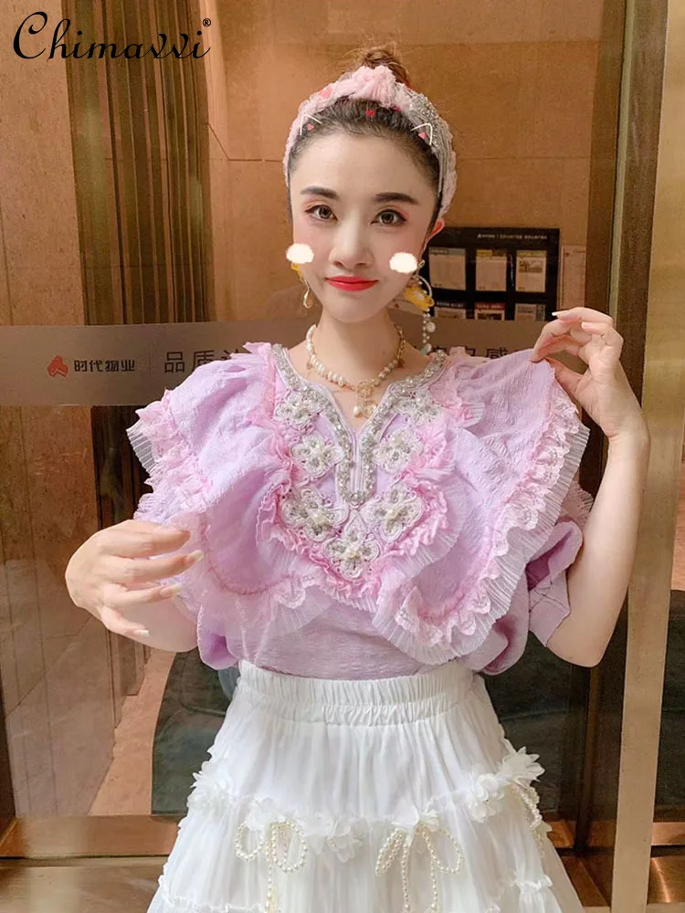 Милая блузка для женщин, Новинка лета 2022, рубашки с вышивкой из бисера, Модные приталенные топы с вышивкой 
Милая блузка для женщин, Новинка лета 2022, рубашки с вышивкой из бисера, Модные приталенные топы с вышивкой