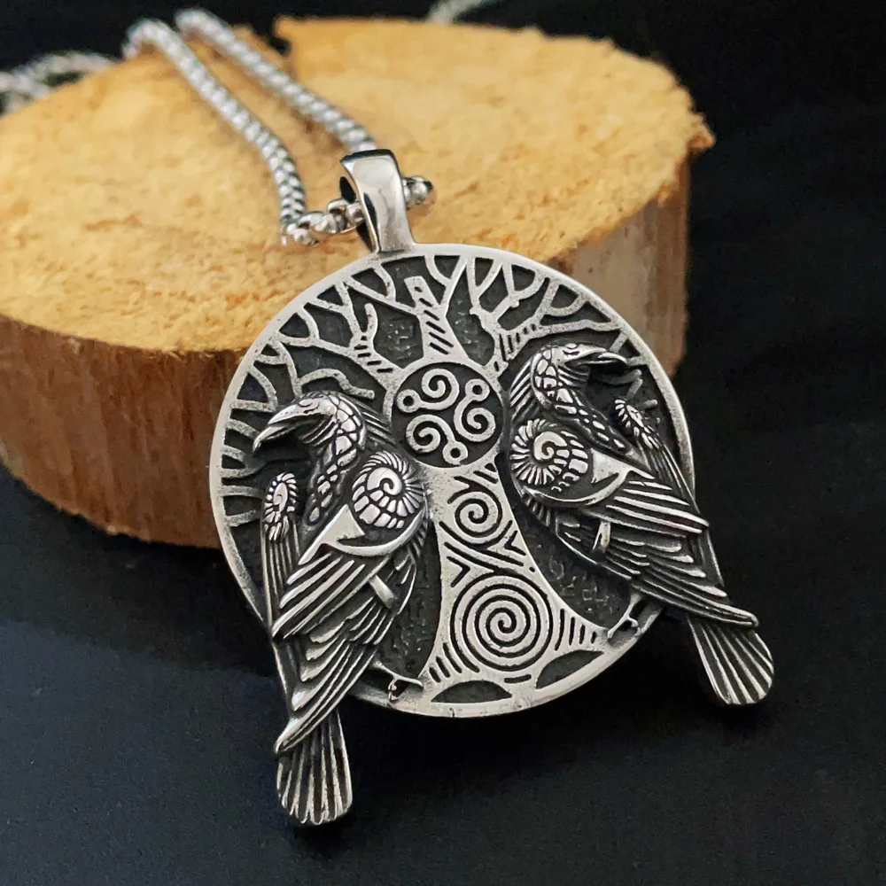 

Vintage Viking Crow Totem Pendant Necklace Stainless Steel Nordic Yggdrasil Tree of Life Necklace Men Norwegian Amulet Jewelry