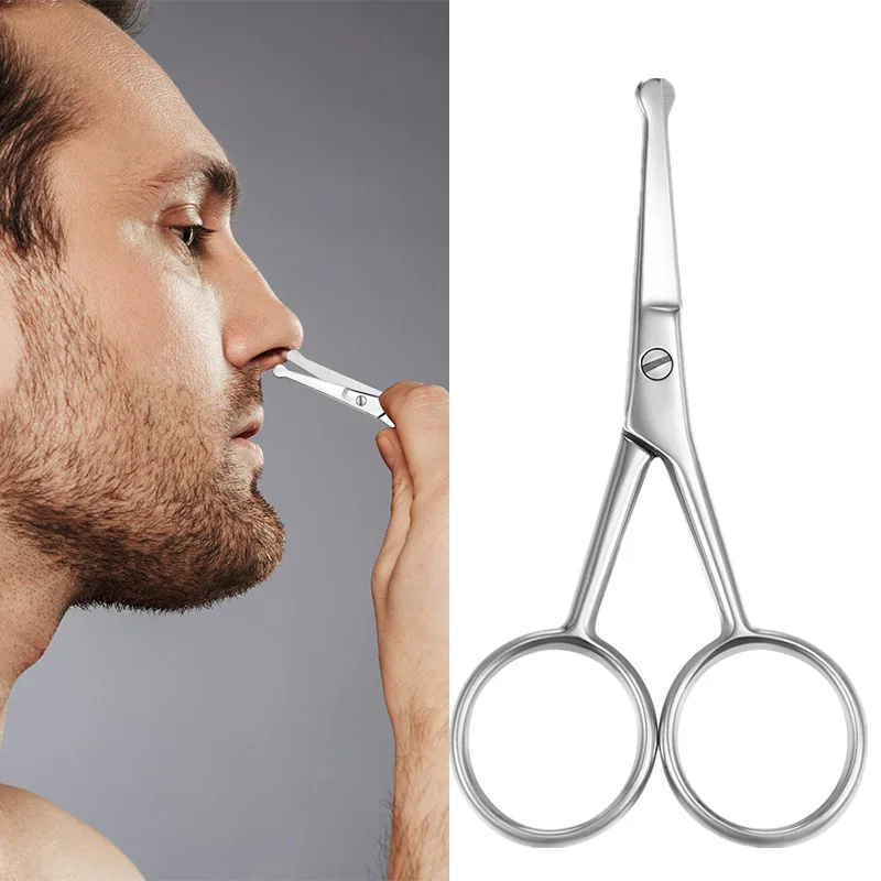 

Facial Hair Scissors Rounded Pro Stainless Steel Mustache Nose Hair Beard Eyebrows Eyelashes Trimming Multifunctional Clippers