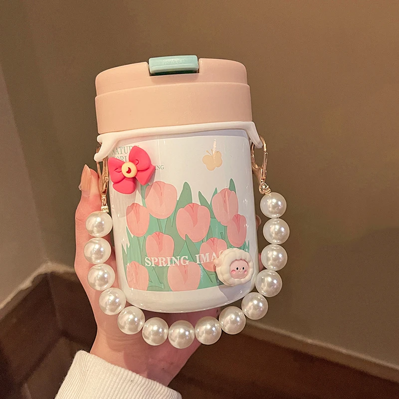 Cute Thermos Bottle With Pearl Flower Chain For Coffee Tea 340/420ml Insulated Stainless Steel Thermal Water Bottle For Girls
Cute Thermos Bottle With Pearl Flower Chain For Coffee Tea 340/420ml Insulated Stainless Steel Thermal Water Bottle For Girls