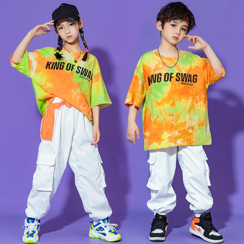 Kids Kpop Outfits Dancing Clothing Tie Dye T Shirt Top Streetwear White Cargo Pants For Girls Boys Recital Hip Hop Stage Costume
Kids Kpop Outfits Dancing Clothing Tie Dye T Shirt Top Streetwear White Cargo Pants For Girls Boys Recital Hip Hop Stage Costume