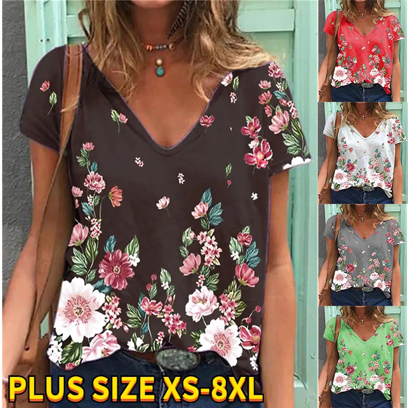 2022 Summer Women's Floral Theme Printed Painting T Shirt V Neck Casual Female Daily Pullover New Design Streetwear Plus Size
2022 Summer Women's Floral Theme Printed Painting T Shirt V Neck Casual Female Daily Pullover New Design Streetwear Plus Size