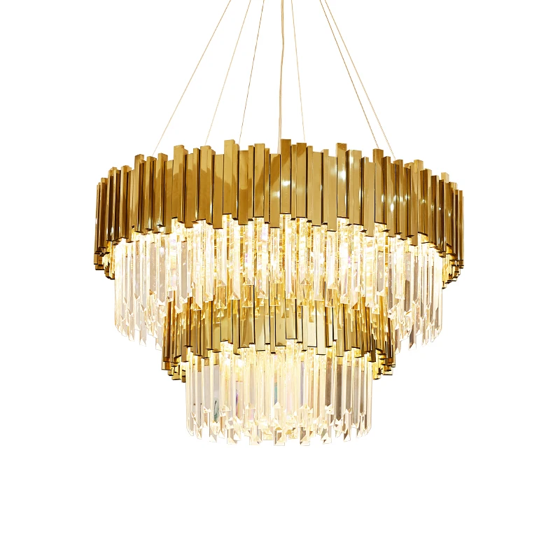 

Golden Art Deco Postmodern Stainless Steel Crystal Chandelier Lighting Lustre Suspension Luminaire Lampen For Foyer Bedroom