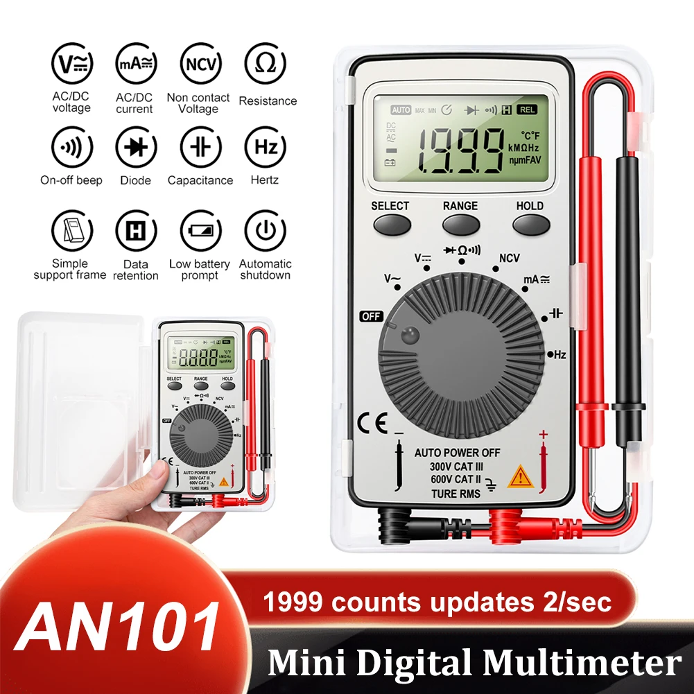 ANENG AN101 Digital Multimeter Test Leads Tester DC AC Voltage Detector Current LCR Meter Ohm Polimeter Capacitance Triode NCV
ANENG AN101 Digital Multimeter Test Leads Tester DC AC Voltage Detector Current LCR Meter Ohm Polimeter Capacitance Triode NCV