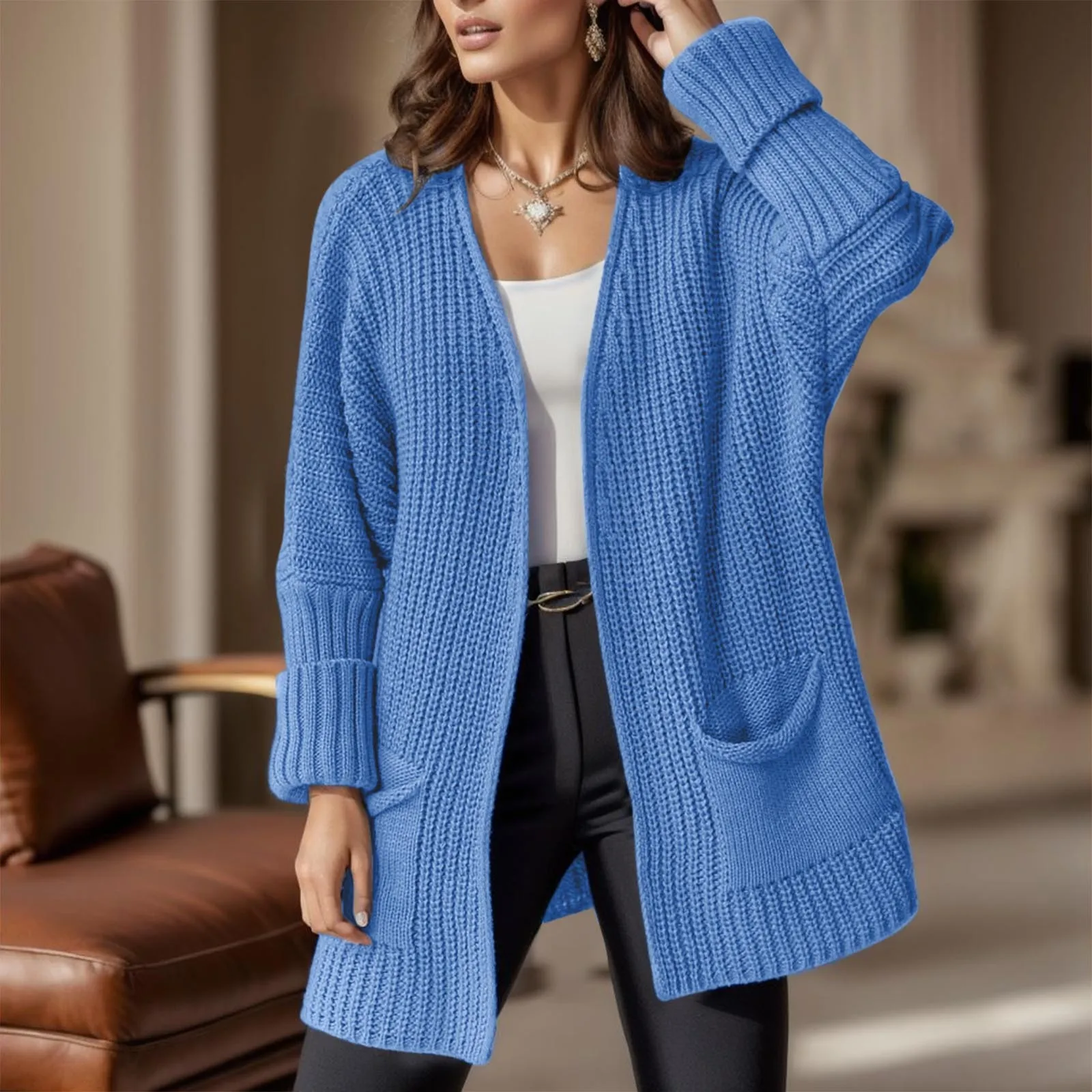 Women'S Fall Casual Long Sleeve Open Front Knitted Autumn Winter Warm Sweater Mid Cardigans Coat Outwear With Pockets
Women'S Fall Casual Long Sleeve Open Front Knitted Autumn Winter Warm Sweater Mid Cardigans Coat Outwear With Pockets