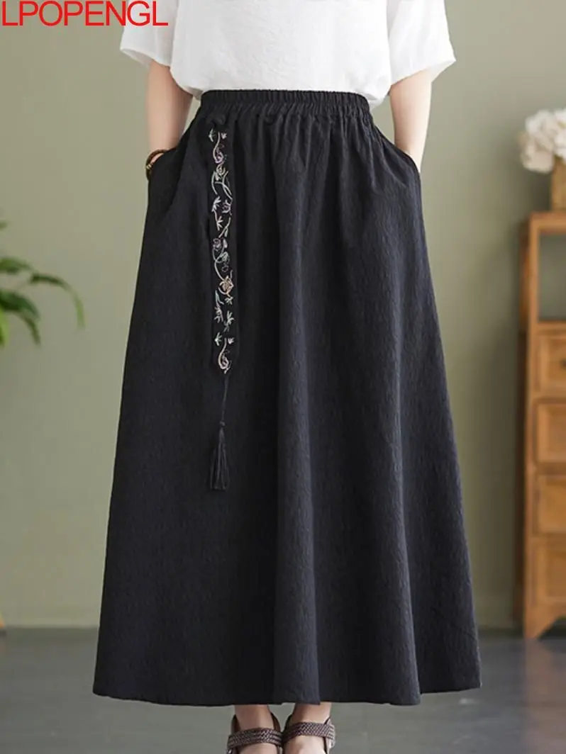 Solid Color 2022 Summer Indie Folk Skirt Literary Retro Elastic Waist Tassel Embroidery Jacquard Ribbon Disc Buckle A-line Skirt
Solid Color 2022 Summer Indie Folk Skirt Literary Retro Elastic Waist Tassel Embroidery Jacquard Ribbon Disc Buckle A-line Skirt