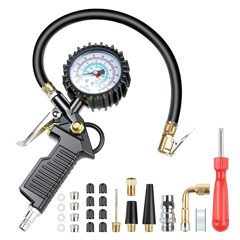 Car Tire Pressure Gauge 220 PSI Tire Inflator With Valve Core Tool Air Compressor For Car Motorcycle Bicycle Truck
Car Tire Pressure Gauge 220 PSI Tire Inflator With Valve Core Tool Air Compressor For Car Motorcycle Bicycle Truck