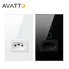 AVATTO WiFi/ZigBee Smart Wall Switch & 16A 20A Socket Brazil Standard 4X2 Glass Panel Smart Light Switch For Alexa Google Home
