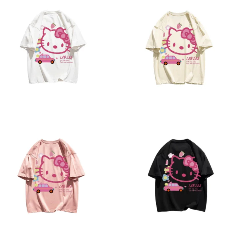 

Summer New Cute Hello Kitty Short-sleeved Kawaii Pure Cotton Ins Couples Half-sleeved T-shirt Hello Kitty Animation Surrounding