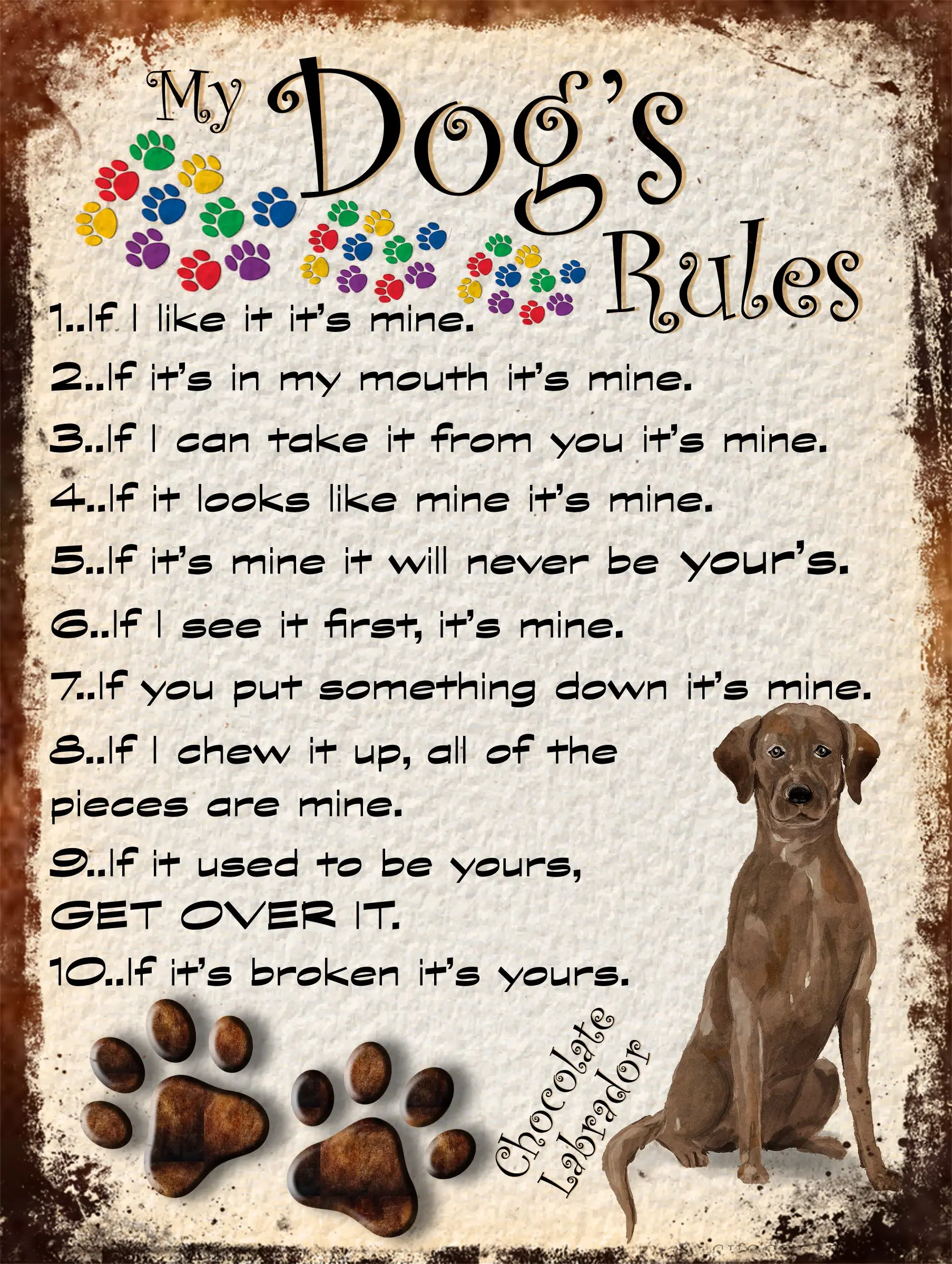 MY DOG'S RULES RETRO STYLE (STAFFORDSHIRE BULL TERRIER) - Logo Metal Plaque Home Decor Vintage Poster Art Dining Room Wall Panel
MY DOG'S RULES RETRO STYLE (STAFFORDSHIRE BULL TERRIER) - Logo Metal Plaque Home Decor Vintage Poster Art Dining Room Wall Panel