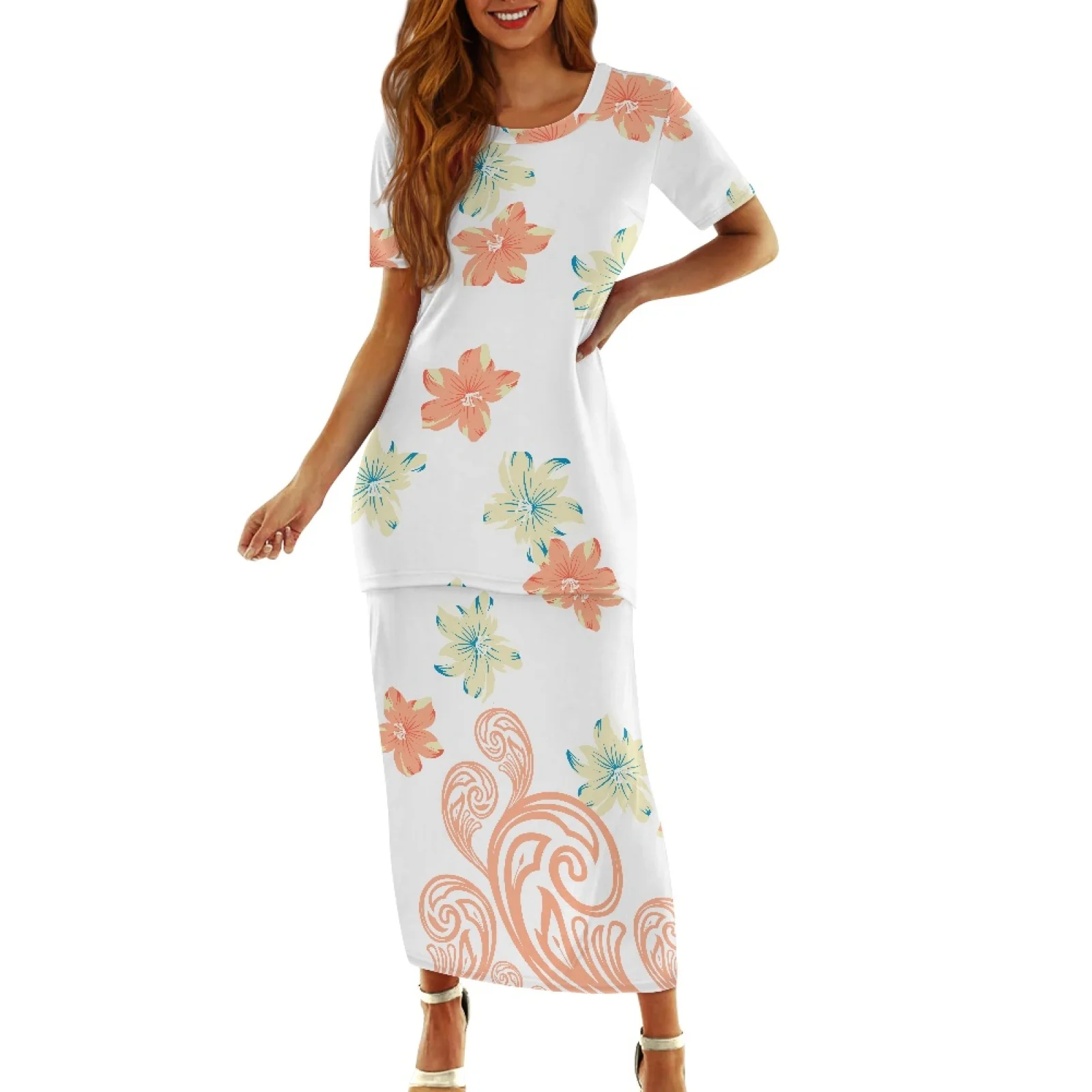 Polynesian Tribal Pohnpei Totem Tattoo Prints Orange Yellow Hibiscus White Dresses Beach Party Maxi Long Dresses Two Piece Set
Polynesian Tribal Pohnpei Totem Tattoo Prints Orange Yellow Hibiscus White Dresses Beach Party Maxi Long Dresses Two Piece Set