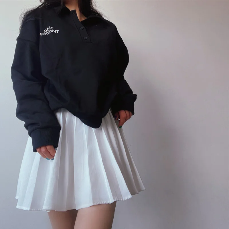 TVVOVVIN JK Autumn Winter New Polo Collar Letter Embroidery Casual Loose Sweatshirt Solid Color Pullover Top Korean Casual B4XN 
TVVOVVIN JK Autumn Winter New Polo Collar Letter Embroidery Casual Loose Sweatshirt Solid Color Pullover Top Korean Casual B4XN