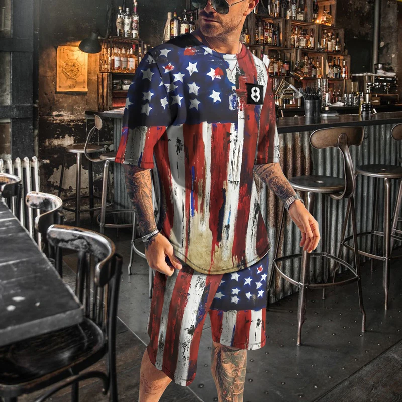 Summer Men's Suit American Flag Pattern Men's Clothing 2 Piece Outfit of Sportswear Short Sleeve Streetwear Fashion T-shirt Set
Summer Men's Suit American Flag Pattern Men's Clothing 2 Piece Outfit of Sportswear Short Sleeve Streetwear Fashion T-shirt Set