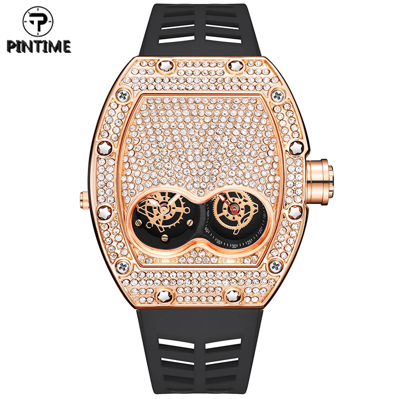 PINTIME Original Luxury Full Diamond Iced Out Bezel Watch Bling-ed Tonneau Case Silicone Band Quartz Wristwatch Clock for Men
PINTIME Original Luxury Full Diamond Iced Out Bezel Watch Bling-ed Tonneau Case Silicone Band Quartz Wristwatch Clock for Men