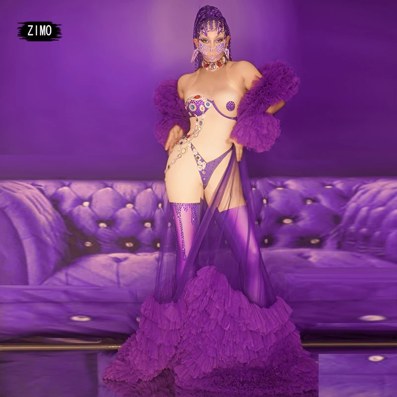 fashion crystal jumpsuits rhinestone purple sexy see through mesh party club birthday long coat performance costumes drag queen
fashion crystal jumpsuits rhinestone purple sexy see through mesh party club birthday long coat performance costumes drag queen