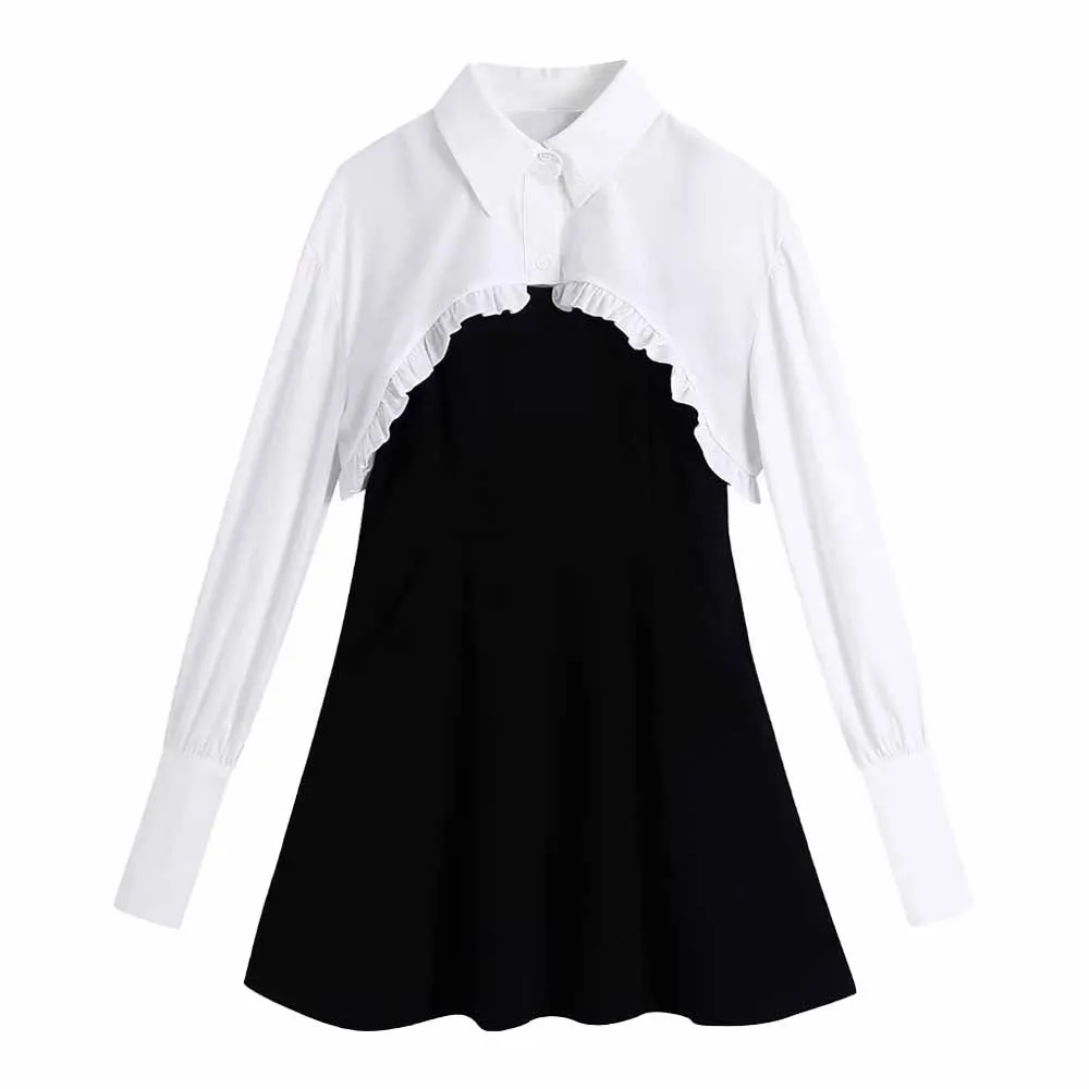 Платье женское короткое на бретелях, из двух частей, на осень/зиму 
Платье женское короткое на бретелях, из двух частей, на осень/зиму