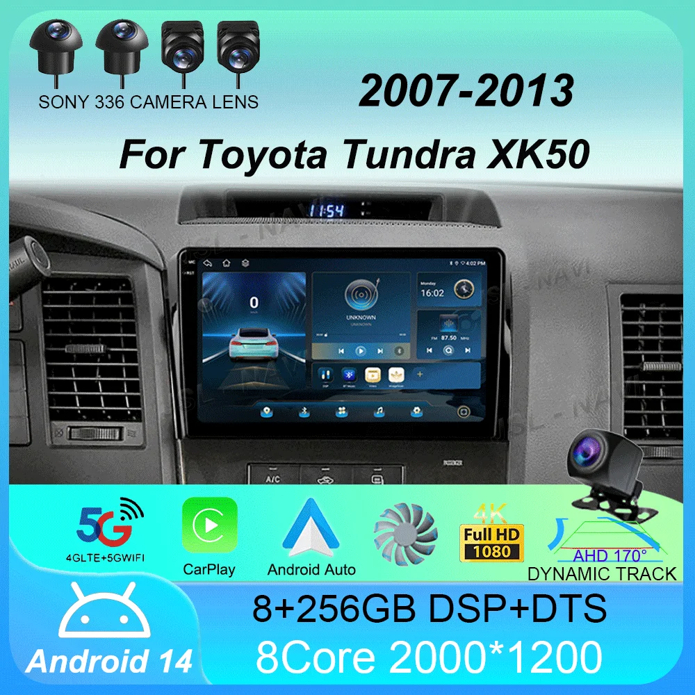 Автомобильный радиоприемник Android 14 для Toyota Tundra XK50 2007-2013 Sequoia XK60 2008-2017