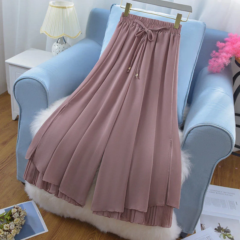 Women's Cropped Trousers Elegant Woman Skirts Pants Chiffon Wide Leg Pants 2022 New Spring Summer Thin High Waist Pants
Women's Cropped Trousers Elegant Woman Skirts Pants Chiffon Wide Leg Pants 2022 New Spring Summer Thin High Waist Pants