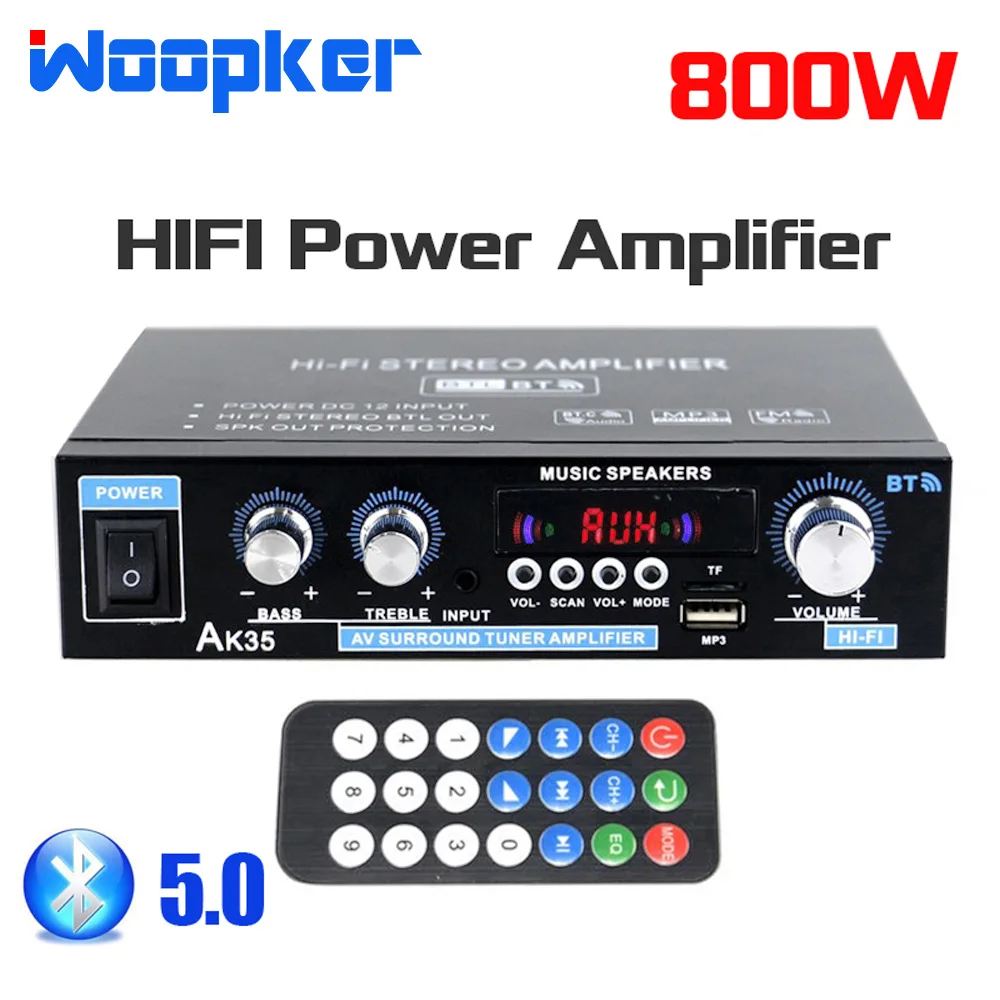 Домашние Цифровые усилители Woopker AK35, 800 Вт, 100-240 В, 12 В, басовый звук, мощность Bluetooth, усилитель, Hifi, FM, сабвуфер, динамики 
Домашние Цифровые усилители Woopker AK35, 800 Вт, 100-240 В, 12 В, басовый звук, мощность Bluetooth, усилитель, Hifi, FM, сабвуфер, динамики