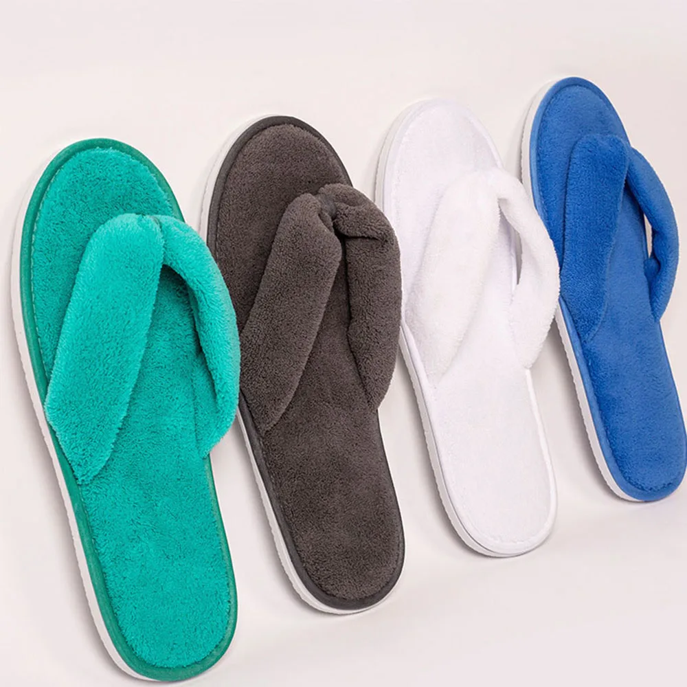 

Men Women Travel Flip-flops Hotel Slippers SPA Guest Shoes Soft Home Portable Solid Color Slipper Warmth Coral Fleece 1pair