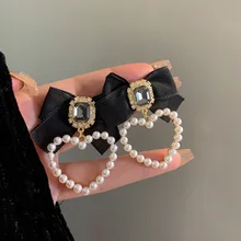 Accessories for Women Retro Rhinestone Bow Clip Earrings for Women Black BowKnot Heart Shaped Pear Clip on Earring Party Jewelry