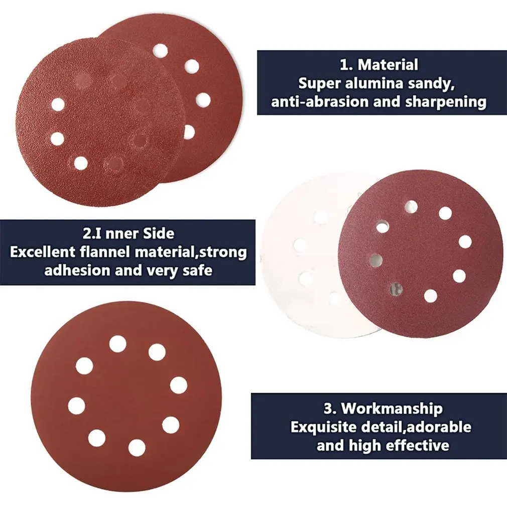 100Pcs 5Inch 125mm Round Sandpaper Eight Hole Sanding Disk Set 80-3000 Hook & Loop Abrasive Sander Paper Use For Polishing Tools
100Pcs 5Inch 125mm Round Sandpaper Eight Hole Sanding Disk Set 80-3000 Hook & Loop Abrasive Sander Paper Use For Polishing Tools