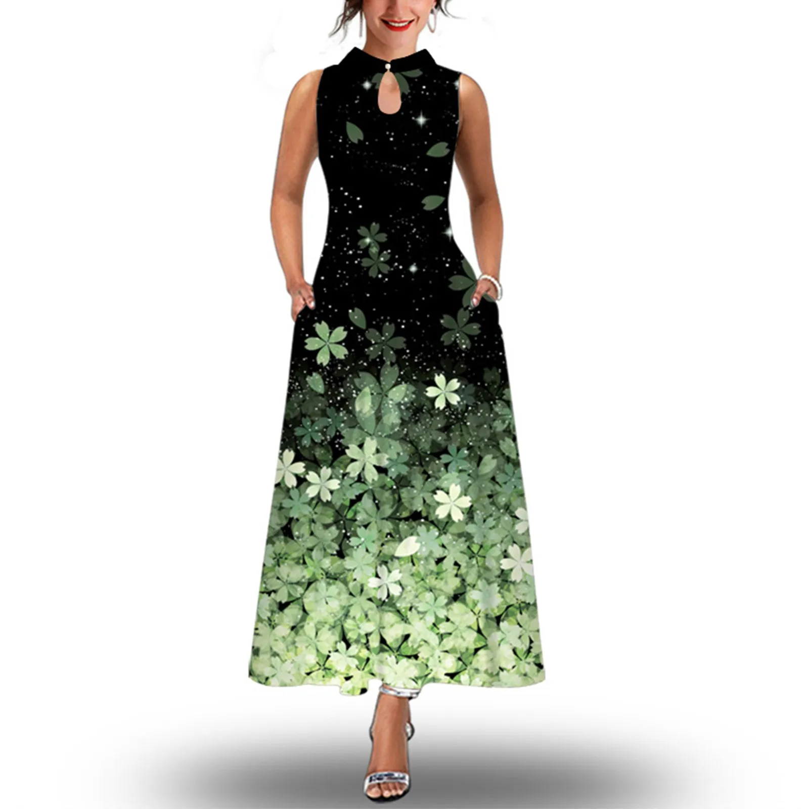 Women Summer Sleeveless Floral Print Stand Neck Maxi Loose Dress Boho Beach Long Sundress With Womens Maxi Dress with Pockets 
Women Summer Sleeveless Floral Print Stand Neck Maxi Loose Dress Boho Beach Long Sundress With Womens Maxi Dress with Pockets