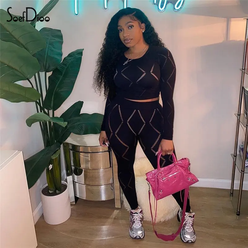 Soefdioo Sexy Hollow Out Two Piece Set Women Outfits Solid O-neck Long Sleeve Crop Tops and Pencil Pants Matching Tracksuits
Soefdioo Sexy Hollow Out Two Piece Set Women Outfits Solid O-neck Long Sleeve Crop Tops and Pencil Pants Matching Tracksuits