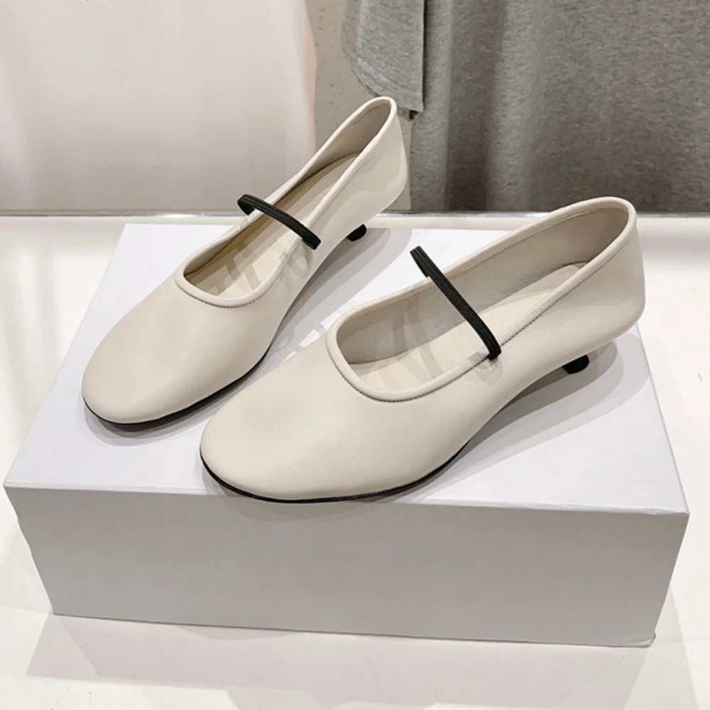 

French Style Soft Sheepskin Leather Mary Jane Shoes 3cm Heel Elastic Ballet Shoes Fashion Round Toe Shallow Designer Shoes Women