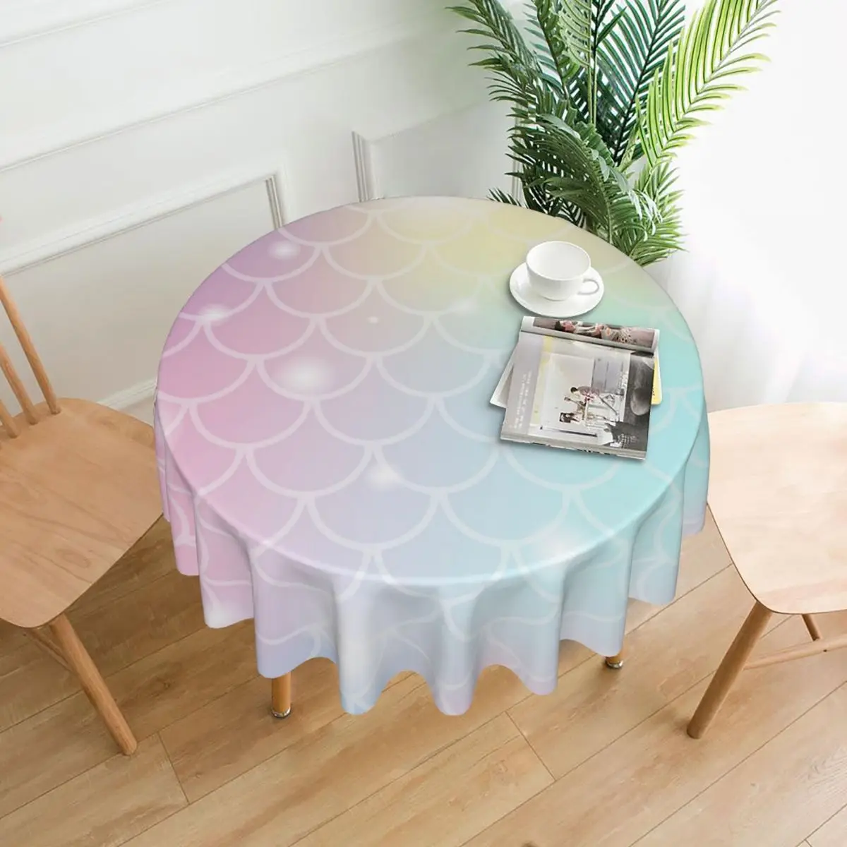 

Mermaid Scale Shining Sparcles On Pastel Unicorn Magic Color Tablecloths Living Room Table Decoration Fabric Round Tablecloth