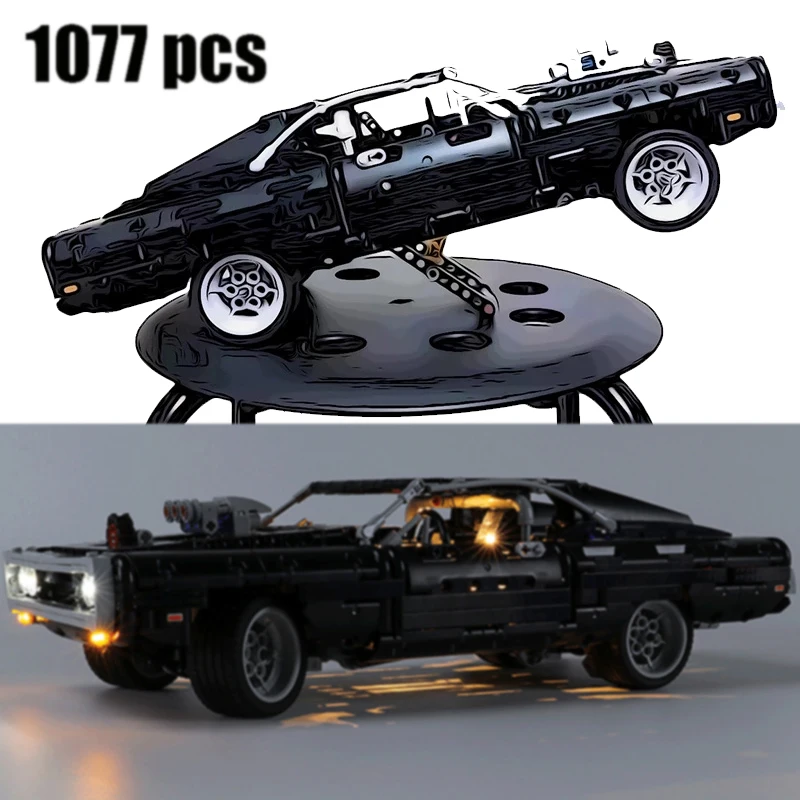 

High Tech Car Series Doms Dodged Charger 42111 Model Building Blocks Super Car MOC Led Light Kit Bricks Toys For Boys Children