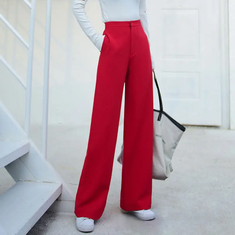 

Women 2022 Spring Summer New Casual Pants Female High Waist Clothes Work Fashion Office Lady Full Length Wide Leg Trousers U22