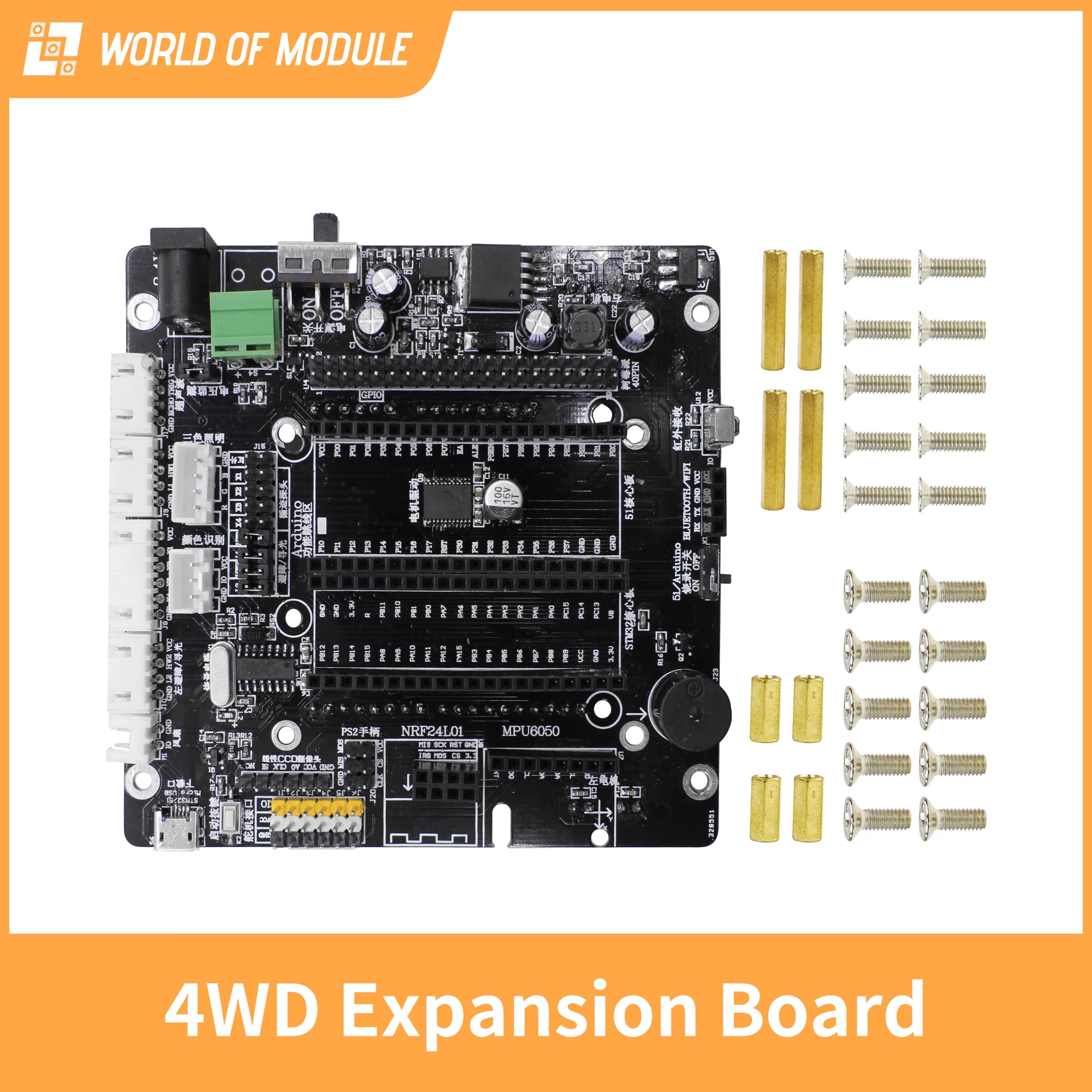 4WD Car Multi-purpose Robot Motor Drive Expansion Board With Ultrasonic Infrared Sensor Port Support RaspberryPi STM32MCU Coding
4WD Car Multi-purpose Robot Motor Drive Expansion Board With Ultrasonic Infrared Sensor Port Support RaspberryPi STM32MCU Coding