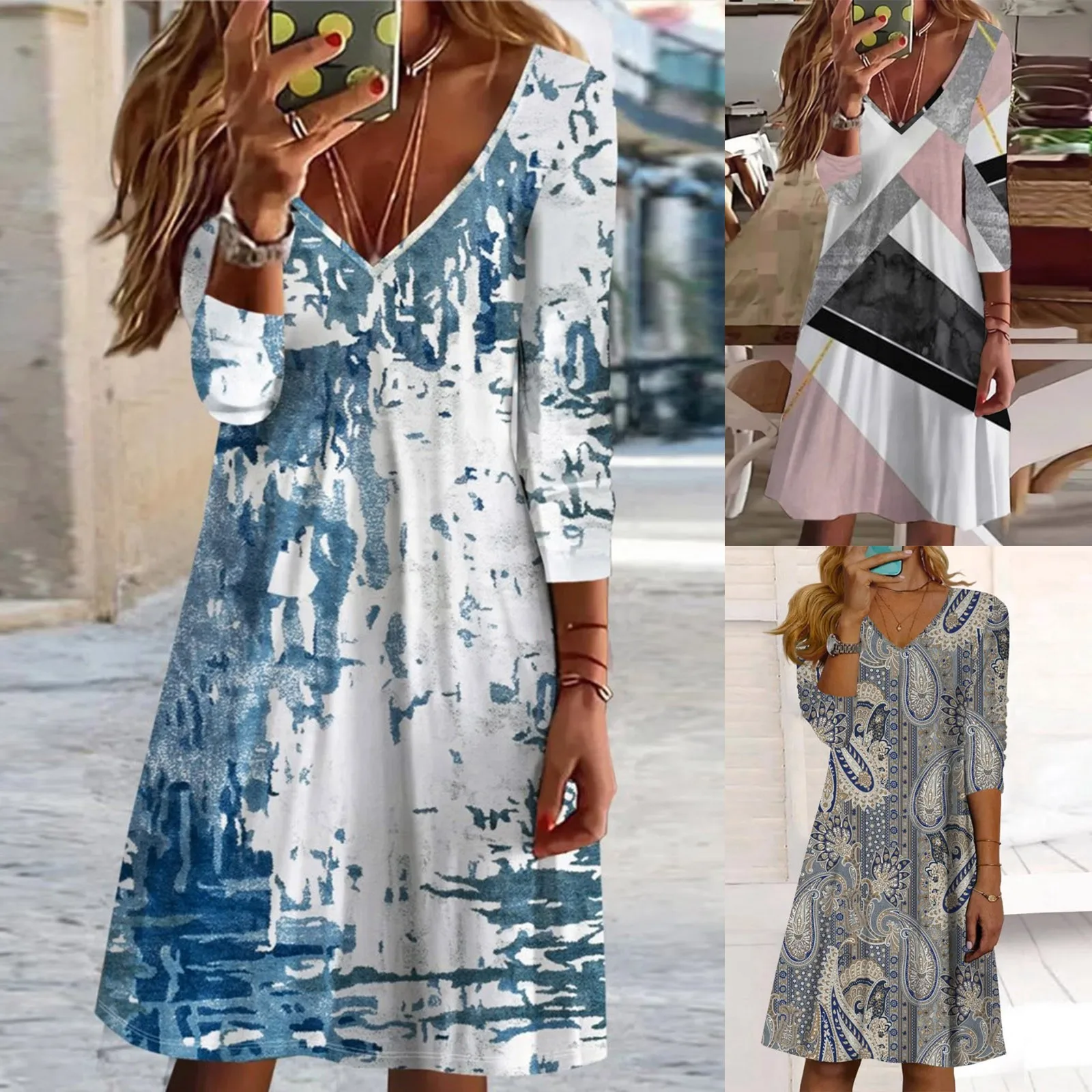 Женское повседневное модное платье с принтом, платье с V-образным вырезом и длинным рукавом, свободное платье, женское платье
Женское повседневное модное платье с принтом, платье с V-образным вырезом и длинным рукавом, свободное платье, женское платье