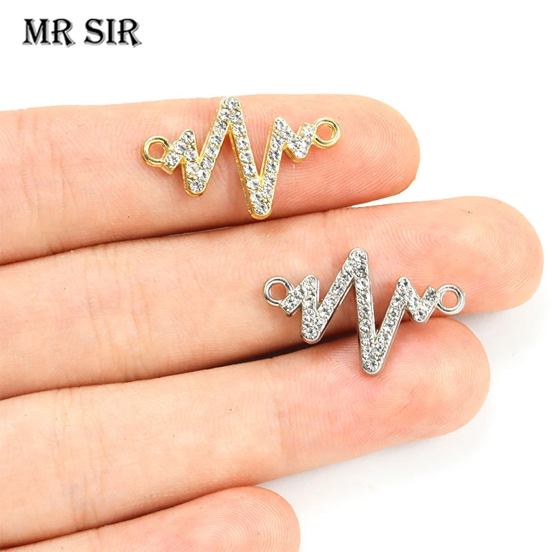 

10pcs Gold Silver Plated Crystal Electrocardiogram Charm Connectors Radio Waves Heartbeat Pendant Jewelry DIY Bracelet Findings