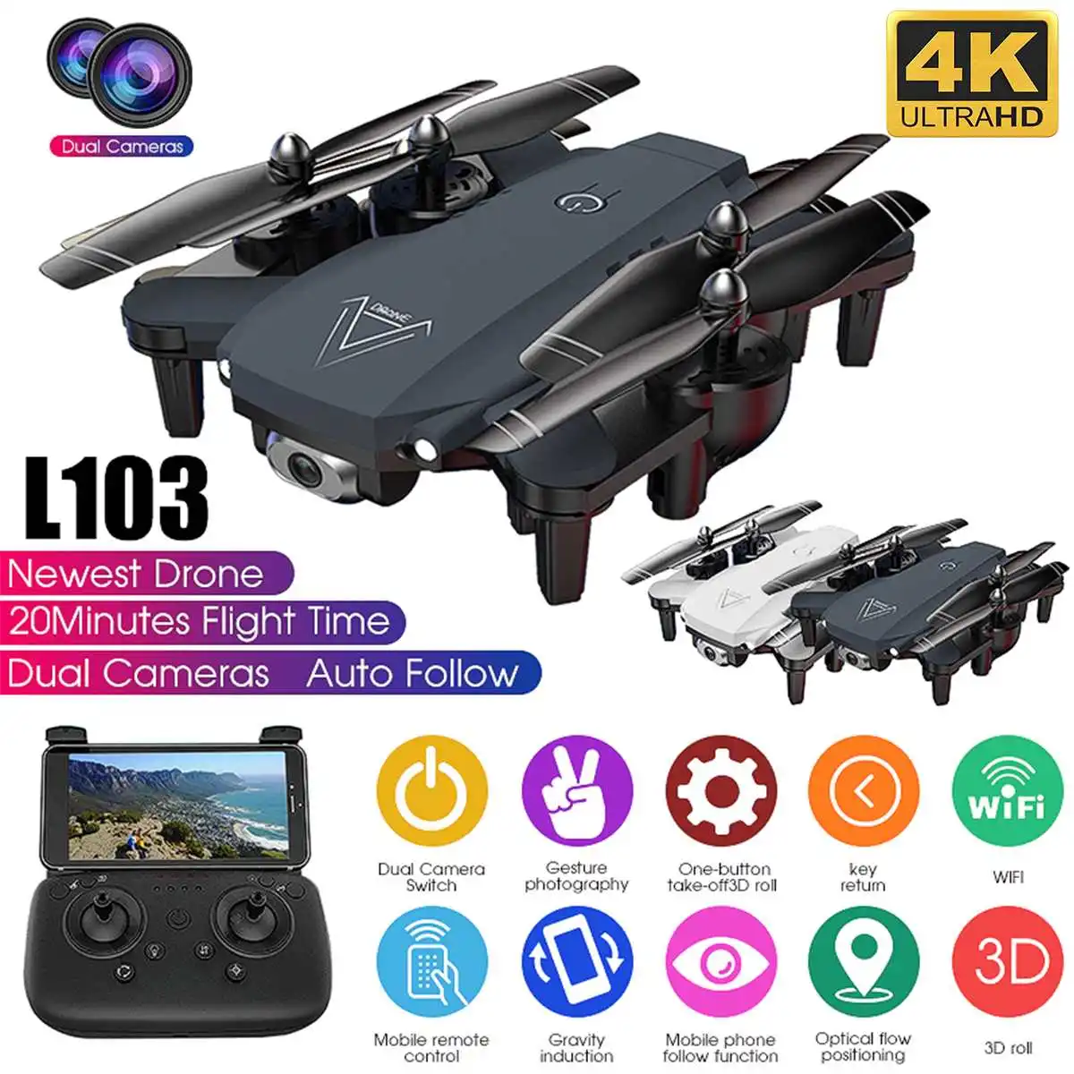 Big Sale 2.4G Wifi Drone 4K 1080P Dual Camera APP Gesture Shot Foldable Altitude Hold Durable RC Quadcopter Helicopter Dron Toys
Big Sale 2.4G Wifi Drone 4K 1080P Dual Camera APP Gesture Shot Foldable Altitude Hold Durable RC Quadcopter Helicopter Dron Toys