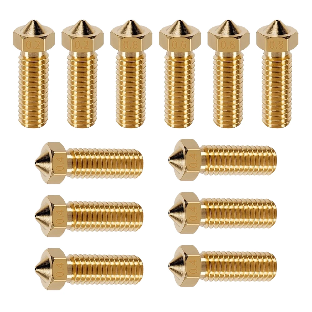 12PCS V6 Volcano Brass Nozzle Kit 0.2mm 0.4mm 0.6mm 0.8mm Extra Extruder Nozzles 0.4mm M6 1.75mm Filament for 3D Printer Part
12PCS V6 Volcano Brass Nozzle Kit 0.2mm 0.4mm 0.6mm 0.8mm Extra Extruder Nozzles 0.4mm M6 1.75mm Filament for 3D Printer Part