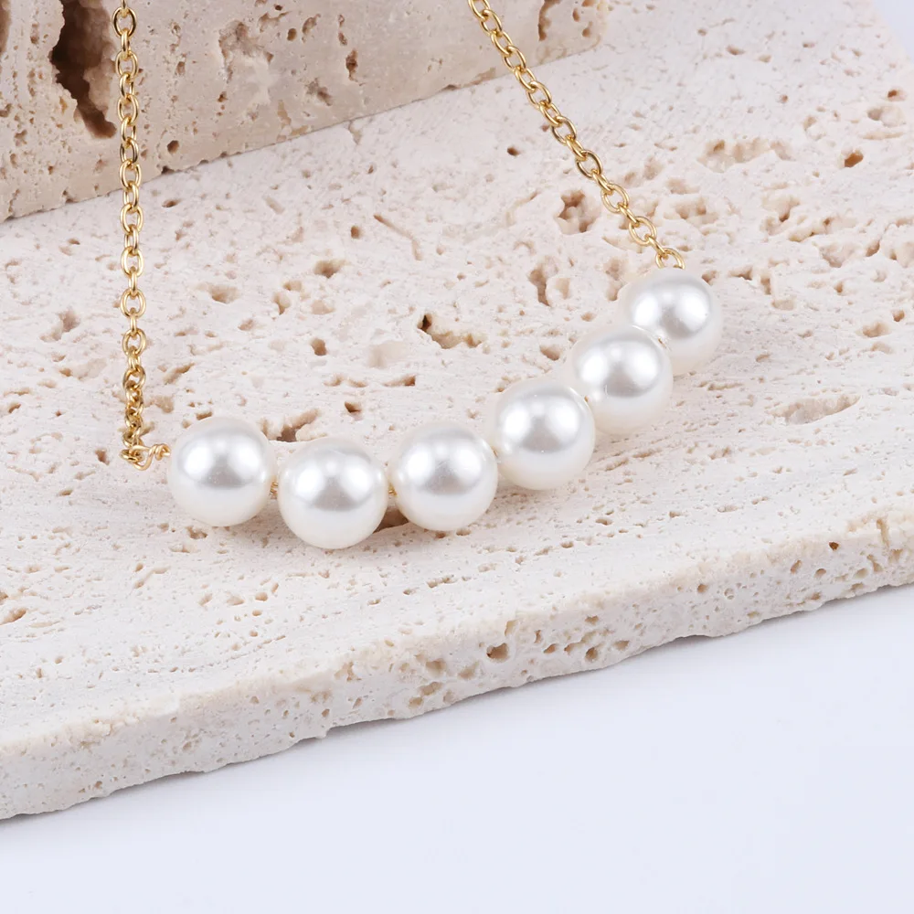 

Euro-american Fashion Simple Pearl Necklace Choker Trend Light Luxury Niche Design Stainless Steel Chain Women's Necklace