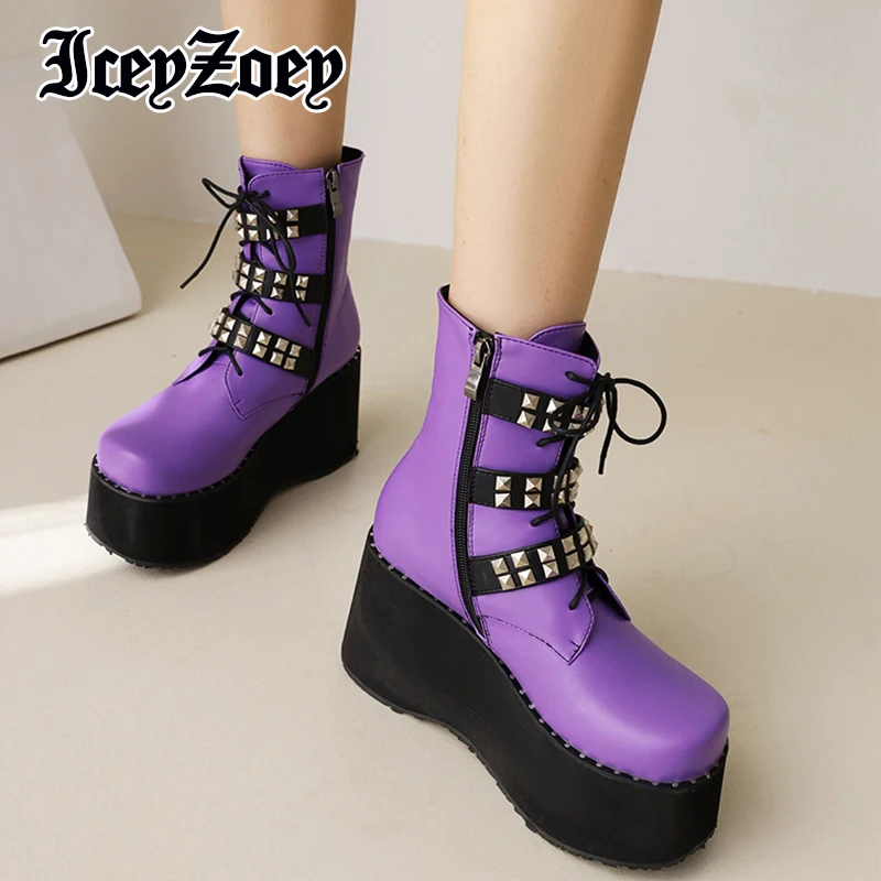 Женские ботильоны с металлической пряжкой IceyZoey, фиолетовые короткие ботинки на платформе, зимняя обувь, Размеры 35-48,
Женские ботильоны с металлической пряжкой IceyZoey, фиолетовые короткие ботинки на платформе, зимняя обувь, Размеры 35-48,