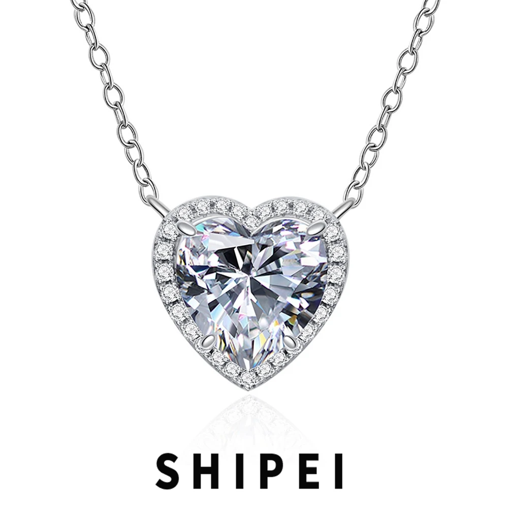 

SHIPEI Classic Solid 925 Sterling Silver Heart 10*10 MM White Sapphire Paraiba Tourmaline Gemstone Fine Jewelry Pendant Necklace