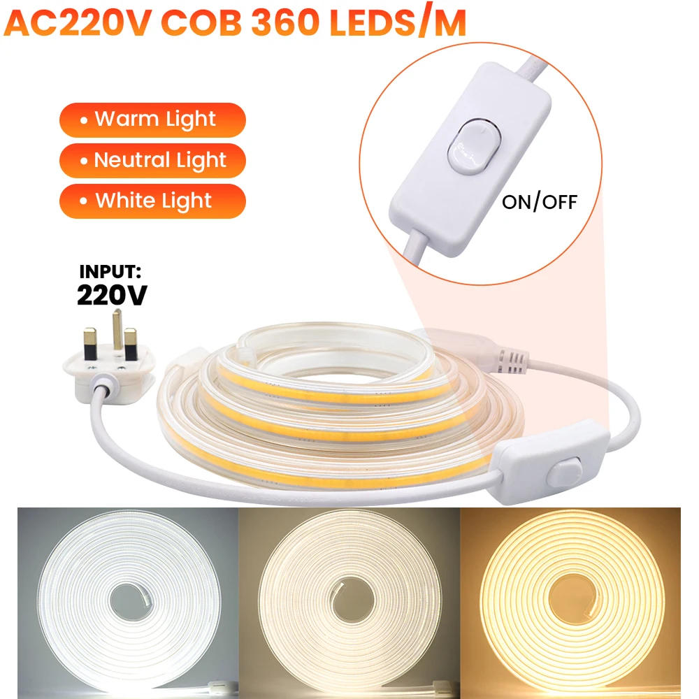 COB LED Strip Light with UK Plug and Switch 360LEDs/m High Density Linear Lighting Flexible COB Light Cool/Nature/Warm White
COB LED Strip Light with UK Plug and Switch 360LEDs/m High Density Linear Lighting Flexible COB Light Cool/Nature/Warm White