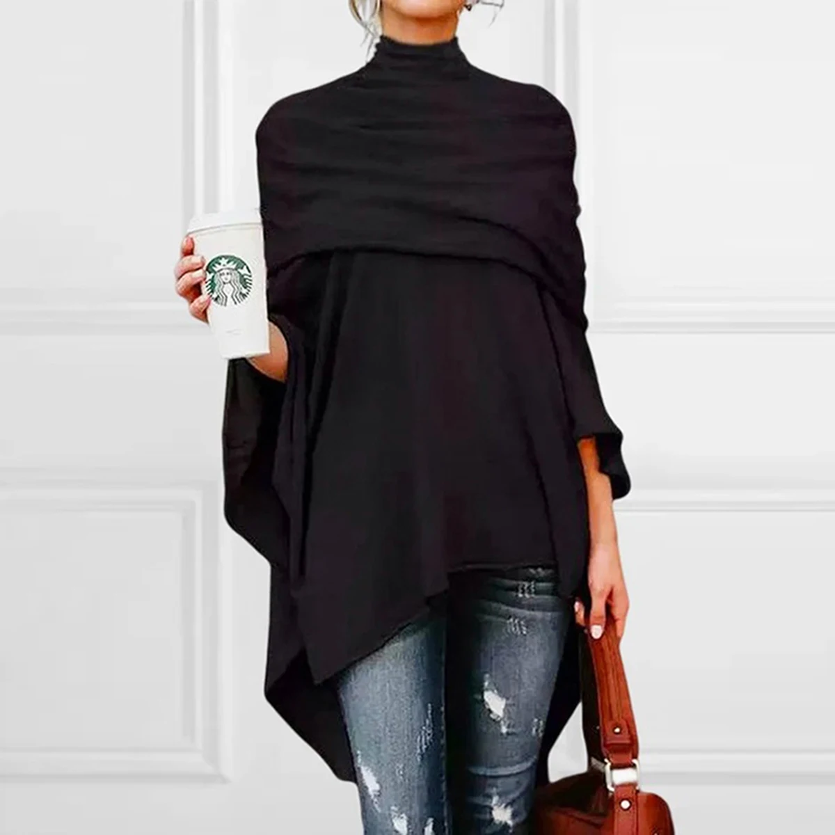 Женская Асимметричная футболка Fastfashiongo, черная Повседневная футболка с высоким воротником и длинными рукавами в стиле Харадзюку на осень, 2023 
Женская Асимметричная футболка Fastfashiongo, черная Повседневная футболка с высоким воротником и длинными рукавами в стиле Харадзюку на осень, 2023