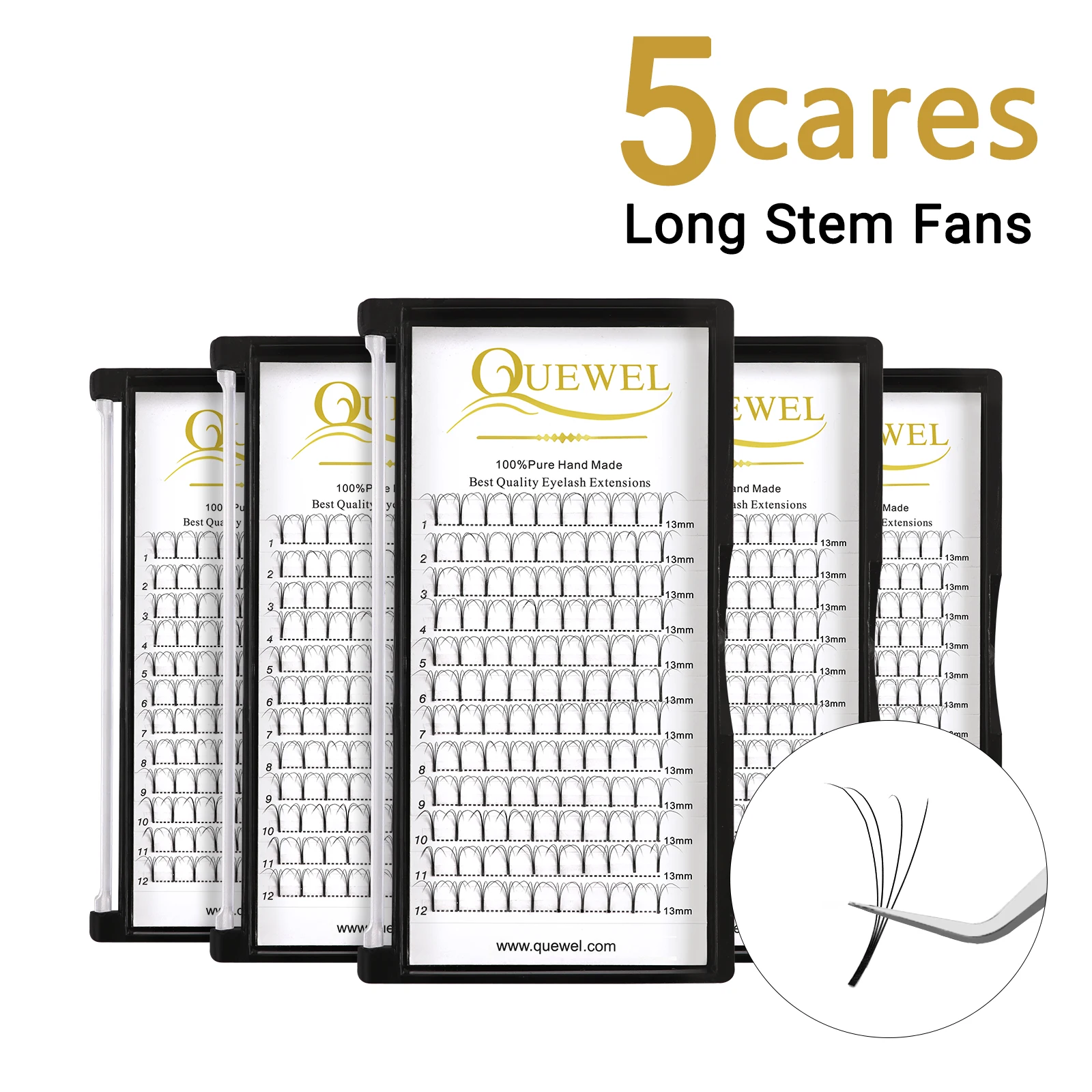 Quewel 5 Boxes Long Stem Premade Volume Fans Eyelashes Extension 3D/4D/5D/6D False Mink Lash Pre-made Russian Silk Eyelash
Quewel 5 Boxes Long Stem Premade Volume Fans Eyelashes Extension 3D/4D/5D/6D False Mink Lash Pre-made Russian Silk Eyelash
