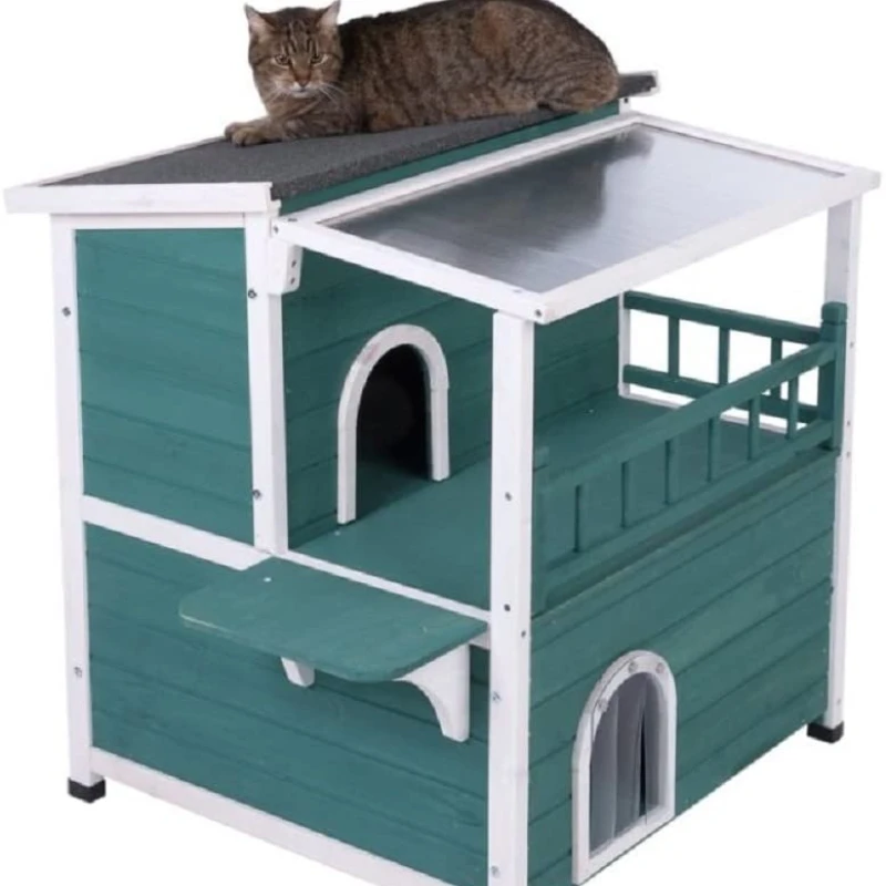 Wooden Feral Cat House Kitten Shelter with Transparent PVC Canopy, Balcony, Escape Door and Openable Asphalt Roof for Outdoor
Wooden Feral Cat House Kitten Shelter with Transparent PVC Canopy, Balcony, Escape Door and Openable Asphalt Roof for Outdoor