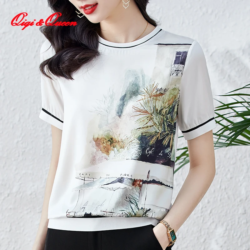 Qiqi&queen Elegant And Youthful Woman Blouses Korean Style T-Shirt Silk Shirt Short Sleeve Top Fashion Printing Tops For Women
Qiqi&queen Elegant And Youthful Woman Blouses Korean Style T-Shirt Silk Shirt Short Sleeve Top Fashion Printing Tops For Women