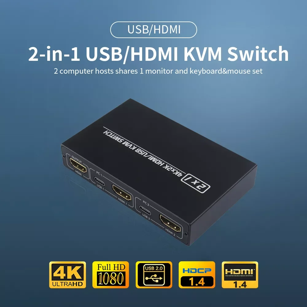 AM-KVM 201CL 2-in-1 HDMI-compatible/USB KVM Switch Support HD 2K*4K 2 Hosts Share 1 Monitor/Keyboard& Mouse Set KVM Switch
AM-KVM 201CL 2-in-1 HDMI-compatible/USB KVM Switch Support HD 2K*4K 2 Hosts Share 1 Monitor/Keyboard& Mouse Set KVM Switch